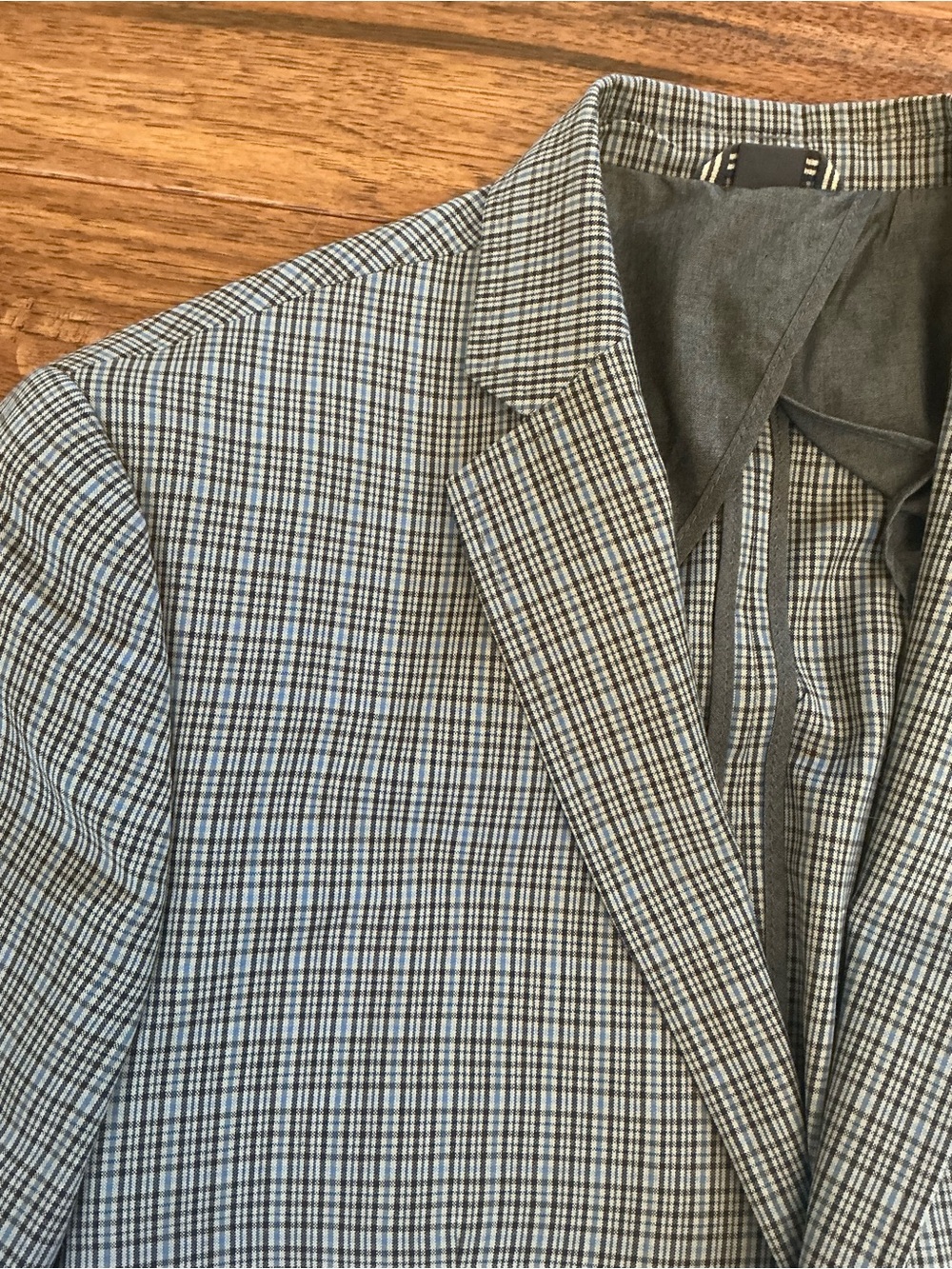 Wallin & Bros Blue Gray Black Plaid Lightweight Wool Blazer, size 40R